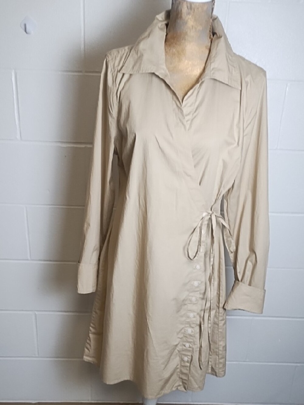 NWT Derek LamSafari Wrap Shirt Dress Tan Soft Lightweight Cotton - Picture 4 of 14